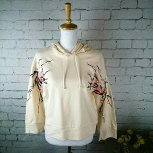 For the Republic Floral Embroidered Hoodie Cream XS